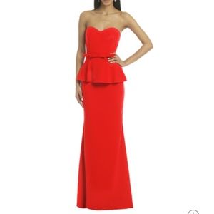 Badgley Mischka Rosalind Peplum Red Bow Gown
